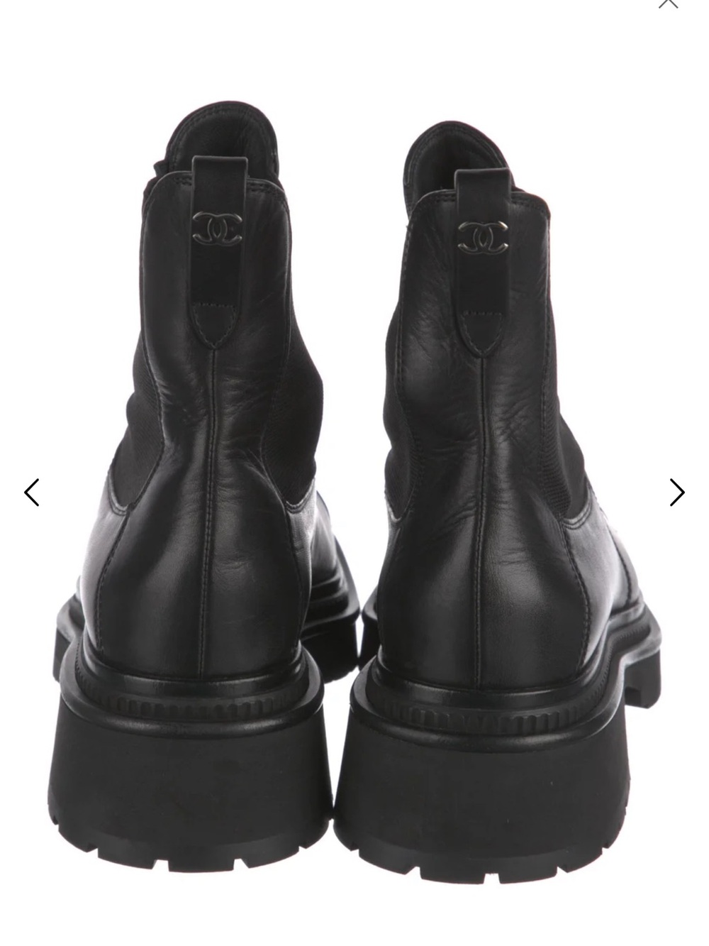 Chanel Black Leather Patent Cap Toe CC Back Ankle Chelsea Boots 39.5 - Picture 4 of 5
